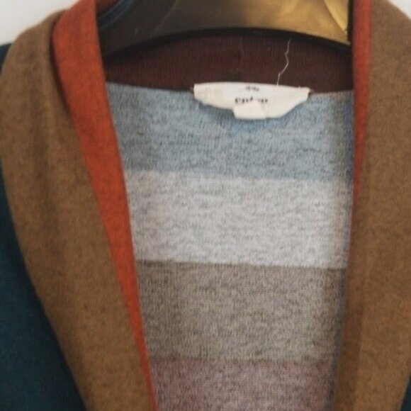ENTRO Womens Waterfall Cardigan Small Striped Asymmetrical Button Front BOHO - Picture 2 of 4